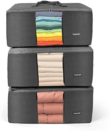 IEOKE Foldable Storage Bag Space Saver, Large Capacity Quilt Organizers with Clear Window & Carry Handles, Great for Blanket Seasonal Clothes Bedding Sets Sheet Comforter, 3 Pack