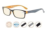 Reduce Eyestrain,Anti Blue Rays,UV Protection Computer Reading Glasses(Black-Yellow,Amber Tinted Lenses) +2.0