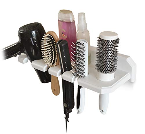 Teslyar Wall Mount Hair Dryer Hanging Rack Organizer Bathroom Hair Care Styling Tool Organizer Storage Flat Irons Curling Wands Hair Straighteners Hardware Included