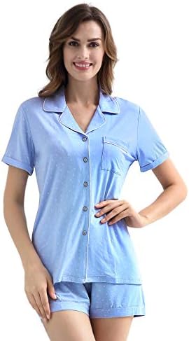COLORFULLEAF Women’s Pajama Set Button Down Short Sleeve PJS Top and Sleep Shorts