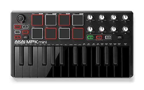 Akai Professional MPK MINI MK2 MKII | 25-Key Ultra-Portable USB MIDI Drum Pad & Keyboard Controller (Black) + 4-Port USB 2.0 Hub + High Speed USB Extension Cable + Clean Cloth