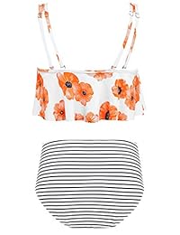 Byoauo Trajes de baño de dos piezas con volantes y espalda cruzada, parte superior de bikini con parte inferior de cintura alta