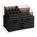 SONGMICS Makeup Organizer 4 Drawers Cosmetic Storage Display with 15 Top Compartments 2 Pieces Set Black UJMU04B