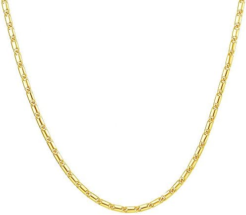 MMTTAO 18K Gold Plated Women Flat Link Chain Necklace for Men 2MM Wide 20 Inches Italian Crafted Women's Jewelry with 18K Stamp - 20" + 2" Extender Chain