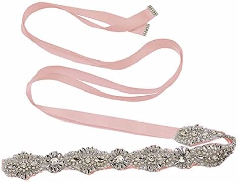 Linabridal Women's Crystal Sashes For Wedding Bridal Belt Rhinestone Sash Pink