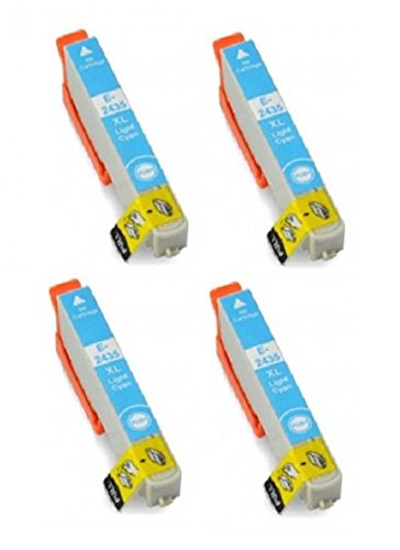 4x Compatible T2435 LIGHT CYAN, EPSON 24XL High Capacity XL Ink Cartridges for Epson Expression Premium XP-750, XP-850. Replace the (ELEPHANT) 24 SERIES. 12ml each