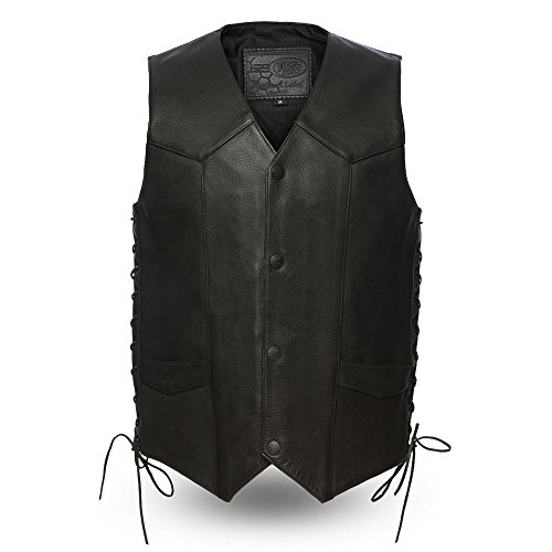 First Manufacturing Platinum Series Men's Deadwood Leather Vest (Black, Large)