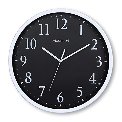 Moonport Wall Clocks Battery Operated,Silent NonTicking 12 inch Round