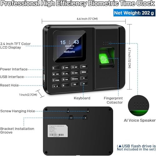 Forubar 2 in 1 Time Clocks for Employees Small Business (Fingerprint + Password) Employee Clock in & Out Machine Attendance Punch Clock, Clock in Machine for Employees - Multilingual Including Arabic