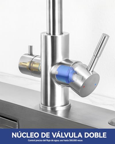 Sofetiy 3-Way Kitchen Tap, Osmosis Tap with 2 Levers, Kitchen Tap with Cold and Hot Water and Filtered Water, Brushed Stainless Steel, 360° Rotatable (No Water Purifier)