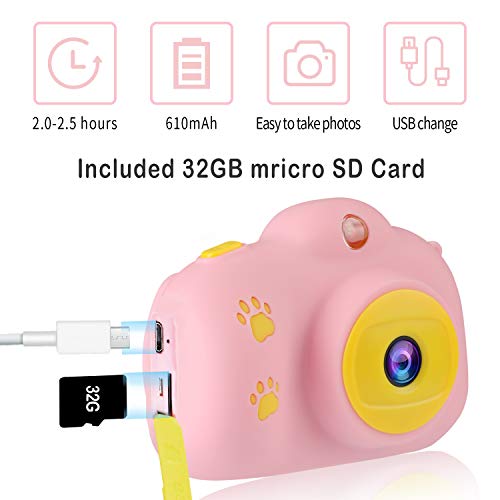 Kids Camera, 1080P 8MP Selfie Digital Kids Camera for Girls with 32GB SD Card Children Video Camera Birthday/Christmas/New Year Toy Gifts for 3 4 5 6 7 8 9 10 Year Old Girls (Pink) - Thumbnail 4
