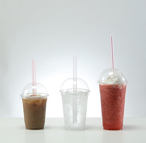 Set of 200 12oz Clear Plastic Cups with Dome Lids, Smoothie Wide Large Straw, Cold Smoothie Iced Coffee Cup with Lids, Great for Cocktail, Juice, Teas, Clear Frozen Drink Beverage (12oz, Dome)