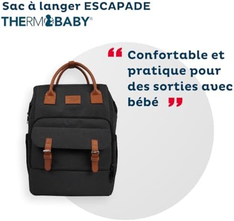 - Sac à langer ESCAPADE - Sac à dos à langer Bébé - Matelas à langer pour Bébé Garçon et Fille inclus - Confortable - Pratique pour des sorties avec votre nouveau-né - Gris foncé