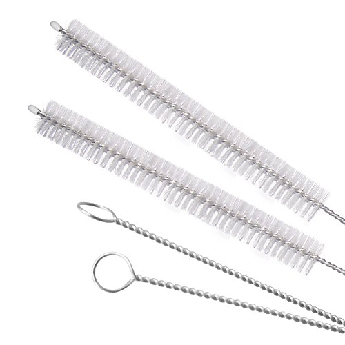 Drinking Straw Cleaning Brushes Set 15" Extra Long 10mm Extra Wide Pipe Tube Cleaner Nylon Bristles Stainless Steel Handle - 15" x 3/8" (10mm) - Set of 4