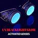 Steampunk Victorian Goggles Rave Glasses in Vintage Gold, Costume Accessory,UV Glow neon Blue Lenses