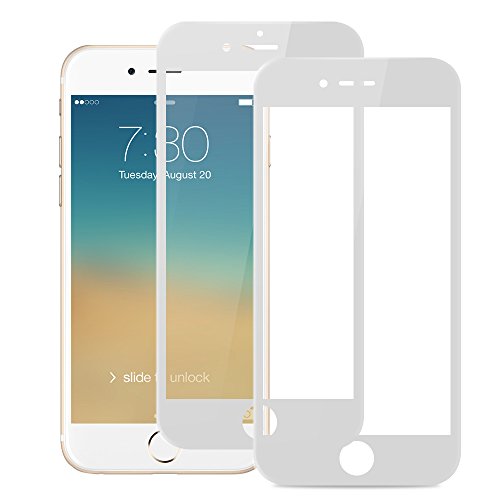 【2PACK】iphone 6 plus Full Screen Tempered Glass Anti-Scratch 9H Coverage Screen Protector edge to edge for Apple iphone 6S plus 5.5 inch white (WHITE)
