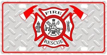 Fashionable Tag Firefighter Emblem With Axes, Fire Rescue Durable Aluminum Car License Plate 12" X 6"