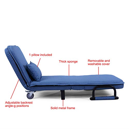 Blue Sofa Bed Arm Chair Convertible Single Dorm Room Couch Recliner Sleeper Folding