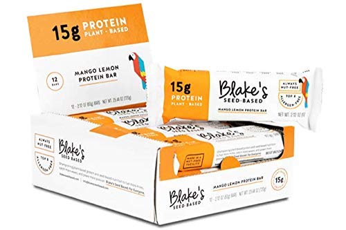 Blake's Seed Based Protein Bar, Mango Lemon, Allergy Friendly, Plant Protein, Vegan, Nut Free, Gluten Free, Dairy Free, Soy Free, Egg Free, Non GMO, 2.1oz (12 Bars)