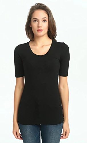 zhAjh Womens Cotton Spandex Mercerized Scoopneck Half Sleeve Tee