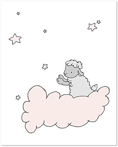 Lamb Nursery Art - Lamb Star Cloud - Pink and Gray