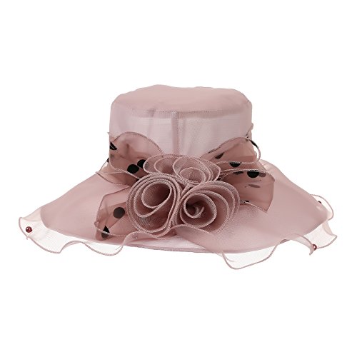 Dantiya Women's Organza Kentucky Derby Wide Brim Flower Tea Party Bridal Dress Church Hat (Fuchsia) - Thumbnail 3