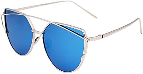 Epic Brand Cateye Flat Lens Metal Sunglasses for Women | Women's Cat Eye Street Fashion Frames UV400 Lens (Silver / Blue, 56)