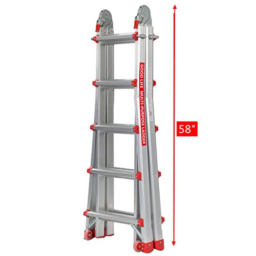 GOOD LIFE EN131 5X4 Step 17 Foot Telescoping Multi-Ladder Aluminum Extension Adjustable & Folding Multi-Use Multi-Position Ladder 300-Pound for Home HMI477 - Thumbnail 3
