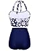 Ekouaer Vintage Women's Floral Printing Halter High Waist Padding Bikini Set