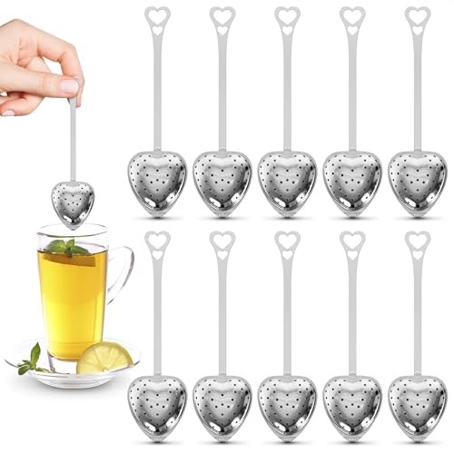 Photo 1 of 10 Pcs Heart Tea Infuser for Loose Leaf Tea Steeper – Rust-Resistant Stainless Steel Strainers with Secure Clasp, Easy Brewing Design, Keeps Loose Leaves Contained | Suitable for Parties & Gifting