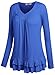 DJT Women's Round Neck Long Sleeve Ruched Front T Shirt Top Large Blue