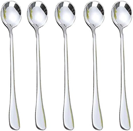 Coffee mixing spoon，Premium Stainless Steel Iced Teaspoon for Mixing Cocktail Stirring Tea Coffee Milkshake Cold Drink Set of 5