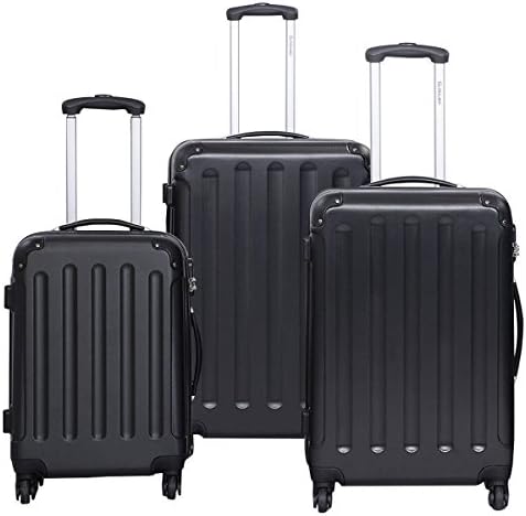 luggage hardside 3 Pcs Luggage Travel Set Bag ABS+PC Trolley Suitcase Black luggage set