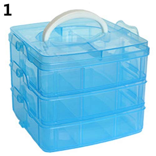 Yamalans 3 Layers Detachable Portable Clear Plastic Box,Craft Beads Jewelry Earring Sewing Accessories Storage Organizer Container Case with Handle Blue 15cm x 15cm x 12.5cm - Thumbnail 6