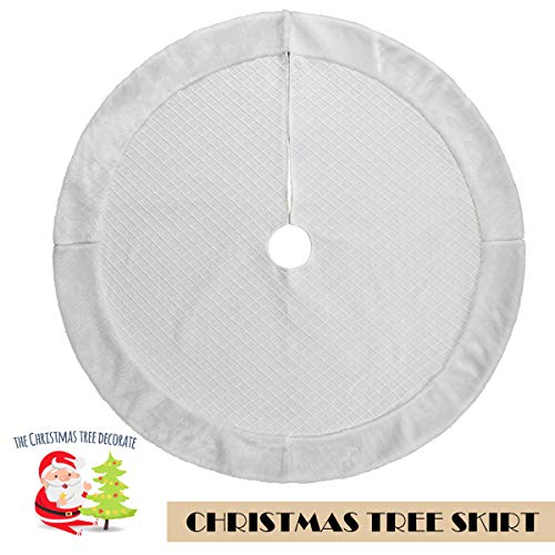 EDLDECCO Christmas Tree Skirt 48 Inches White Rhombus Texture with Faux Fur Border Double Layers Handicraft Xmas Decoration Holiday Ornaments