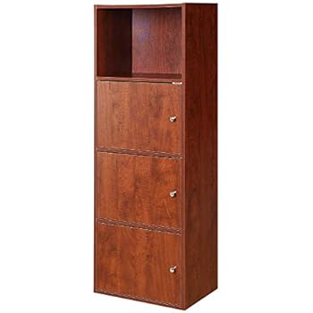 Amazon Com Narrow Bookcase With 3 Doors Closed Cabinet Cherry