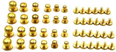 Hirisy 24Sets Mixed Size Solid Brass Leathercraft Bottom Studs Nailheads Stud Screw Back Cap Rivets for DIY Leather Craft (1/5''+1/4''+2/7''+1/3''+3/8''+2/5'')