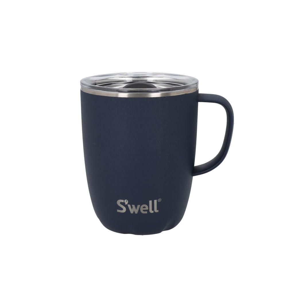 S'well Mug with Handle, Azurite, 350ml. Vacuum Insulated Stainless Steel Travel Mug with Handle, On-The-Go Travel Cup with Slide-Open Lid - Dishwasher Safe, Blue