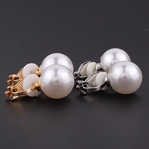 Simulated Pearl Clip Earrings No Pierced Charm Jewelry Silver/Gold Plated 8mm&12mm Pearl (12mm gold plated)