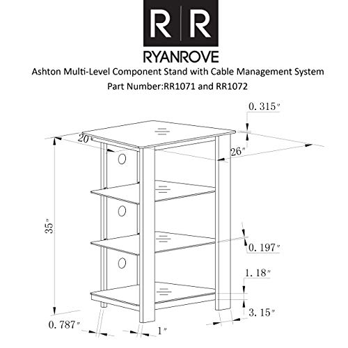 Ryan Rove Ashton Multi-Level Media Component Stand - Living Room Furniture, Home Theater System, Entertainment Center, Console Shelf and Storage Rack - Cable Management, Glass Shelves - Wood Espresso - Thumbnail 5