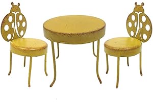 Pacific Giftware Enchanted Garden Decorative Metal Table and 2 Lady Bug Chairs Set Mini Fairy Garden Decorative Accessory 3pc Set
