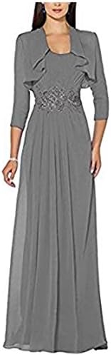 macria Women's Waist Two Sets Long Mother Of The Bride Dresses With Jacket Formal Prom Evening Dresses