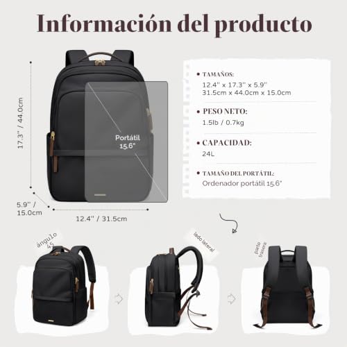 GOLF SUPAGS 15.6 Inch Laptop Backpack, Multifunctional Travel Backpacks, College Backpacks, Women's Airplane Backpack for Work, Travel, Daily (Black)