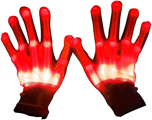 AOLLEN LED Gloves for Kids, LED Skeleton Gloves for Halloween, Party - Red
