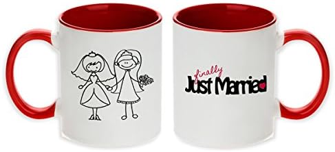 Just Finally Married Double Bride Cartoon Gift Pair Mugs! (Set of 2 pcs) #lovewins
