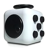 FidgetBox - Anti-anxiety and Stress Relief Fidget Cube + Zipper Case for Creativity, Focus and ADHD (Premium Matte Finish) for Adults and Youth - Perfect for Home, Work, Class, Commute - White/Black