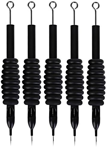 ShakeLady 5pcs Anti-slip Black Silicone 3/4" Grip Tube with Tip with Pre-sterilized Medical Stainless Steel Tattoo Needle RL / RS / F / M1 / M2 (1 Set) (1 RL)