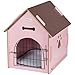 Ollieroo Dog House Crate Wooden Kennel Indoor Condo for Small Dogs Cats Pet Home with Door and Bed Mat Pink with Brown