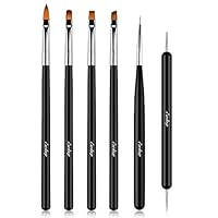 Easkep Acrylic Nail Art Brush, Art Design Dotting Painting Pen Set Nail Art Tips Builder Brush Nail Painting Brush Pen Set Nail Art Dust Remover Brushes Powder 6 PCS