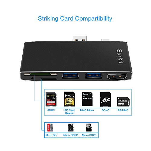 Opluz Video Converter & USB 3.0 Card Reader & USB 3.0 Hub Combo for Microsoft Surface Pro 5/Pro 6(12.3''), Support HDMI 1.4 Resolution up to 4K/2K@30Hz with 2 USB3.0 Hub and SD/Micro SD Card Reader